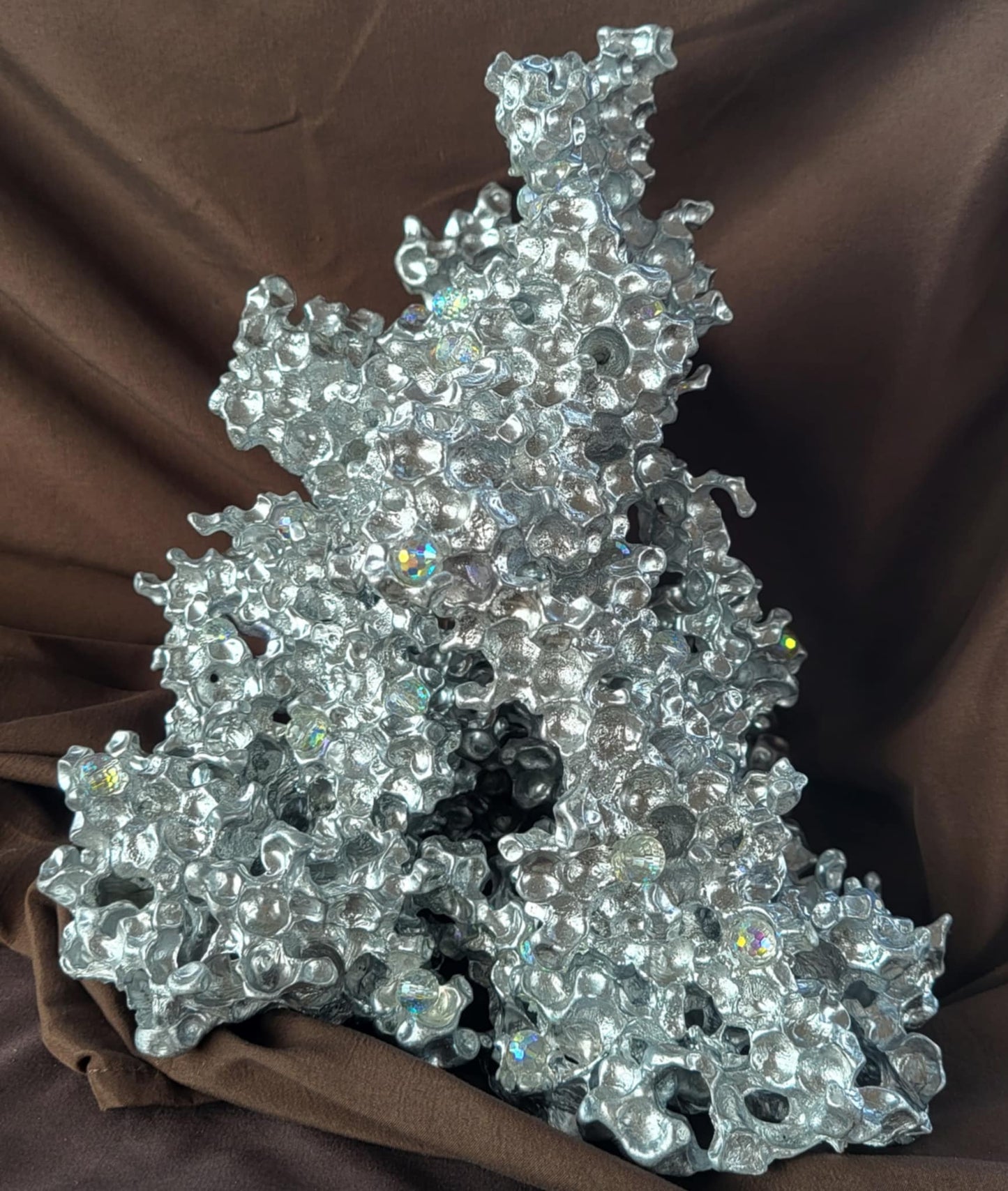 Unique Aluminum Sculpture with Crystal Prism Orbs - Aluminum Casting