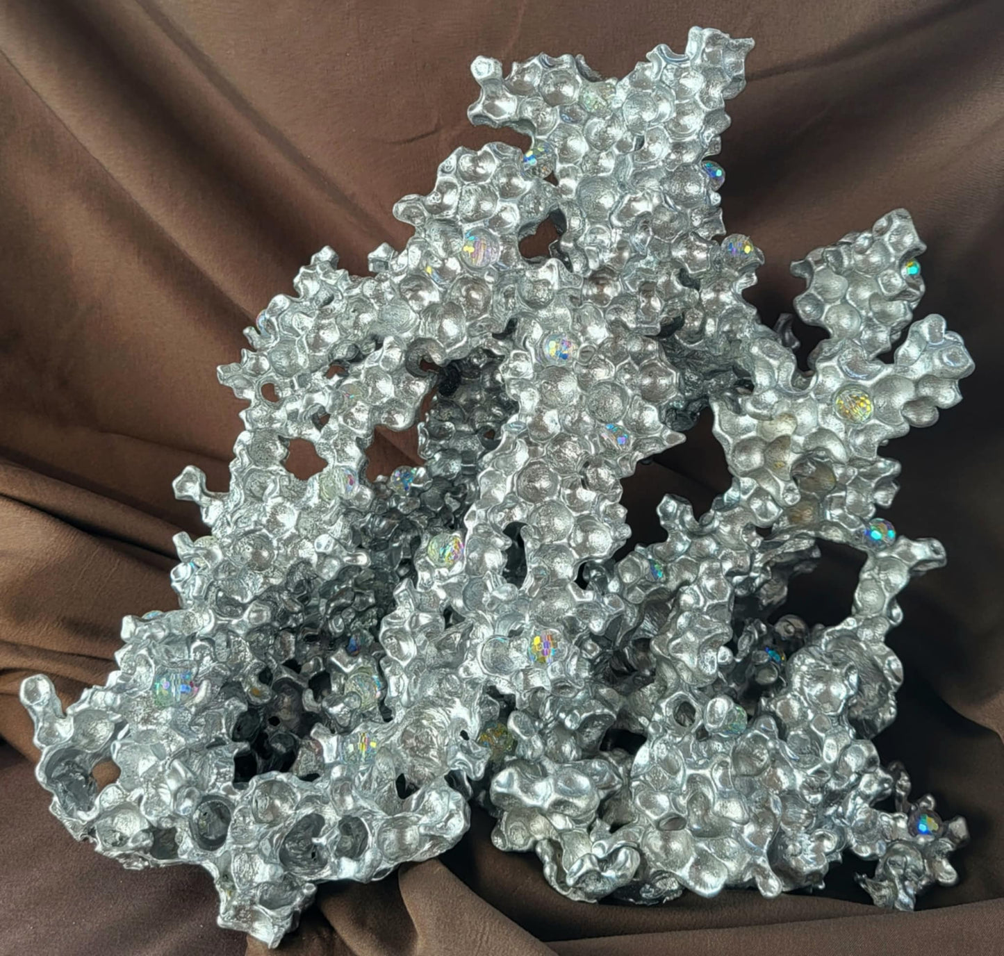 Unique Aluminum Sculpture with Crystal Prism Orbs - Aluminum Casting