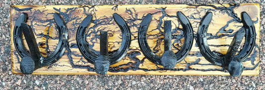 Reclaimed Horseshoe Fractal Burned Coat & Hat Rack