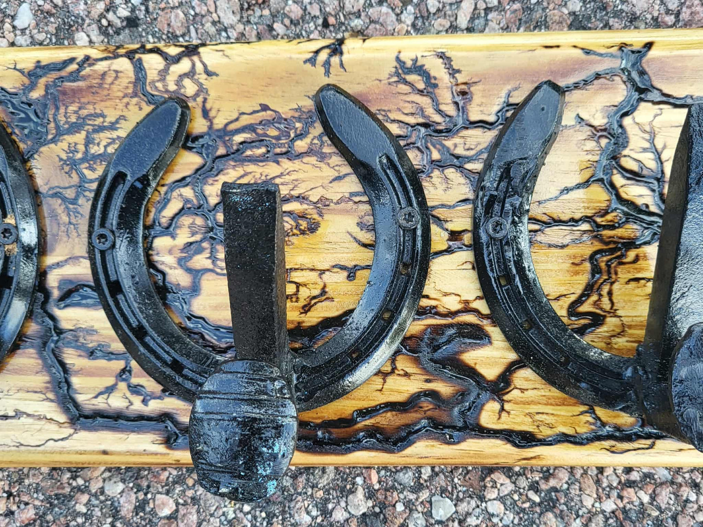 Reclaimed Horseshoe Fractal Burned Coat & Hat Rack