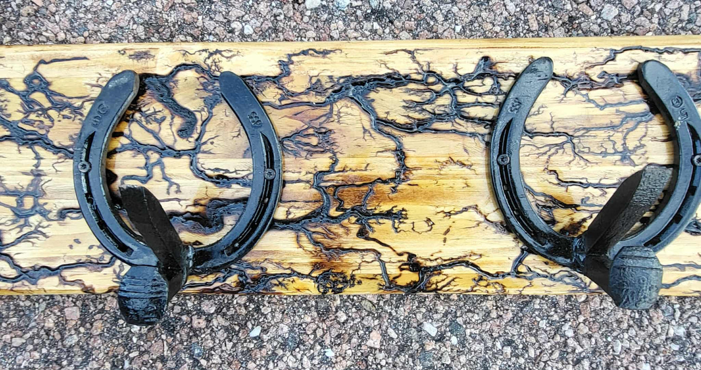 4' Reclaimed Horseshoe Fractal Burned Coat & Hat Rack - Decorative Cowboy Hat