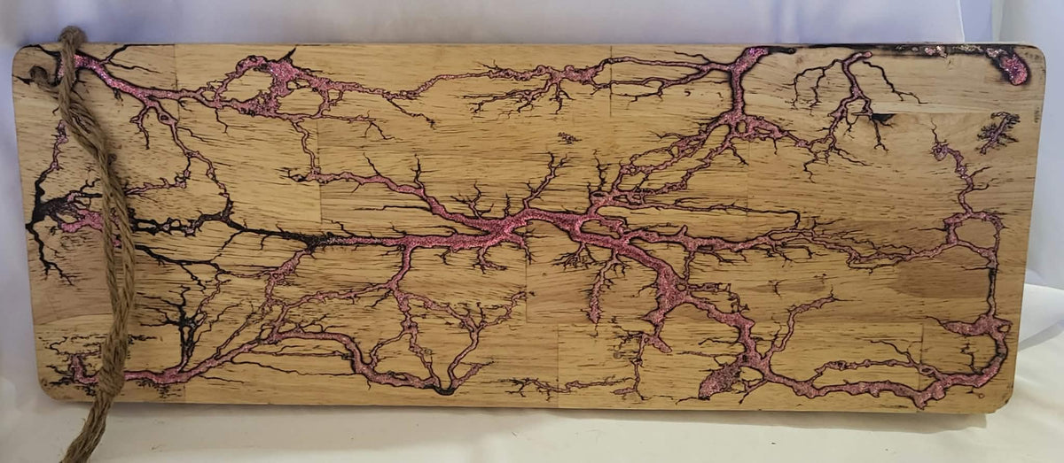 5)   19"x7 1/4" Reversible Serving / Charcuterie / Bread / Cutting Board- Sparkling Rose Fractal Burned