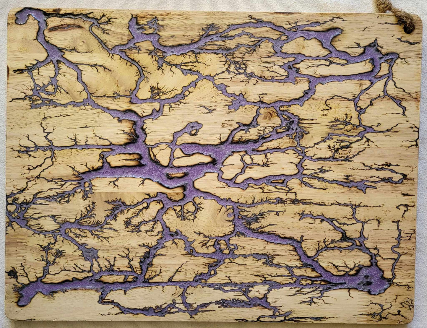 5)   20"x 15 1/2" Reversible Serving / Charcuterie / Bread / Cutting Board- Lavender & White Fractal Burned-Food Safe