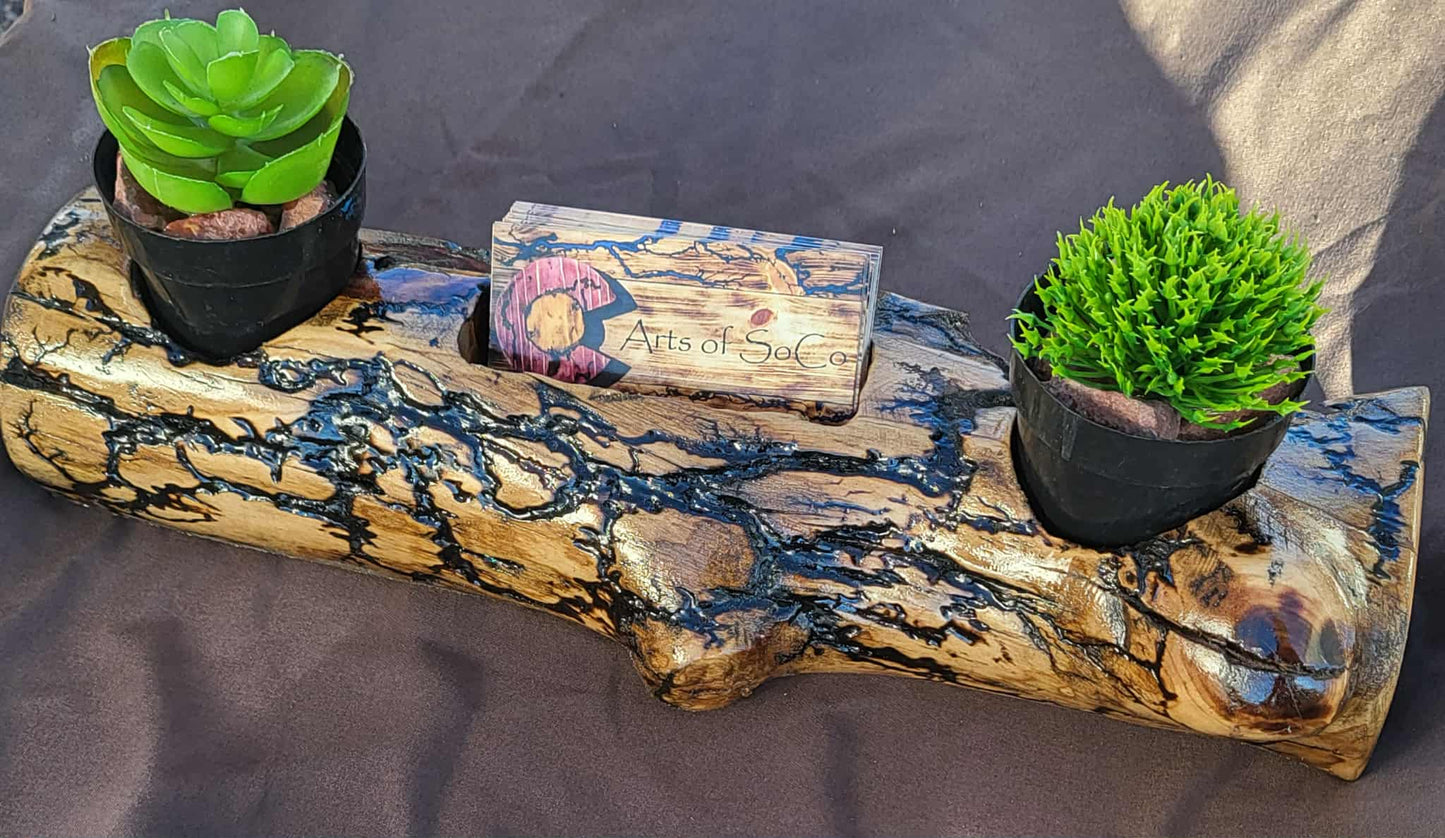 Fractal Burned Small Plant (Succulent or Air Plant) Holder & Business Card Holder