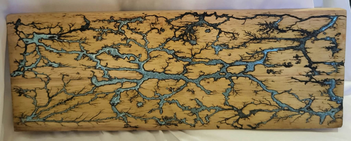 6)   19"x7" Reversible Serving / Charcuterie / Bread / Cutting Board- Sparkling Ice Blue & Royal Blue - Fractal Burned - Food Safe