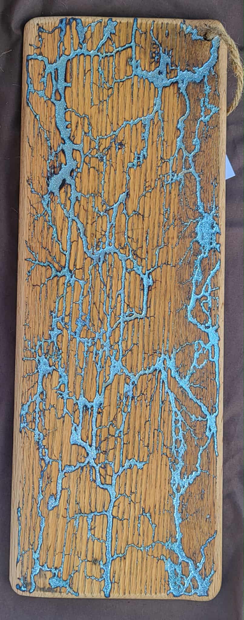 6)   20"x8" Solid Oak Reversible Serving / Charcuterie / Bread / Cutting Board- Teal & Light Blue- Fractal Burned - Food Safe