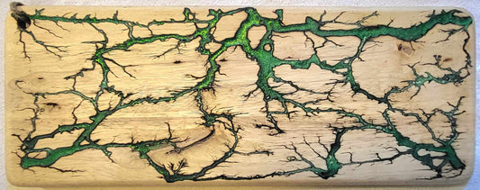 6) 20"x8" Reversible Serving / Charcuterie / Bread / Cutting Board- Neon Green & Emerald Green - Fractal Burned - Food Safe