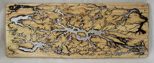 7)   19"x7 1/4" Acacia Wood - Reversible Serving / Charcuterie / Bread / Cutting Board- Sparkling Champagne Fractal Burned