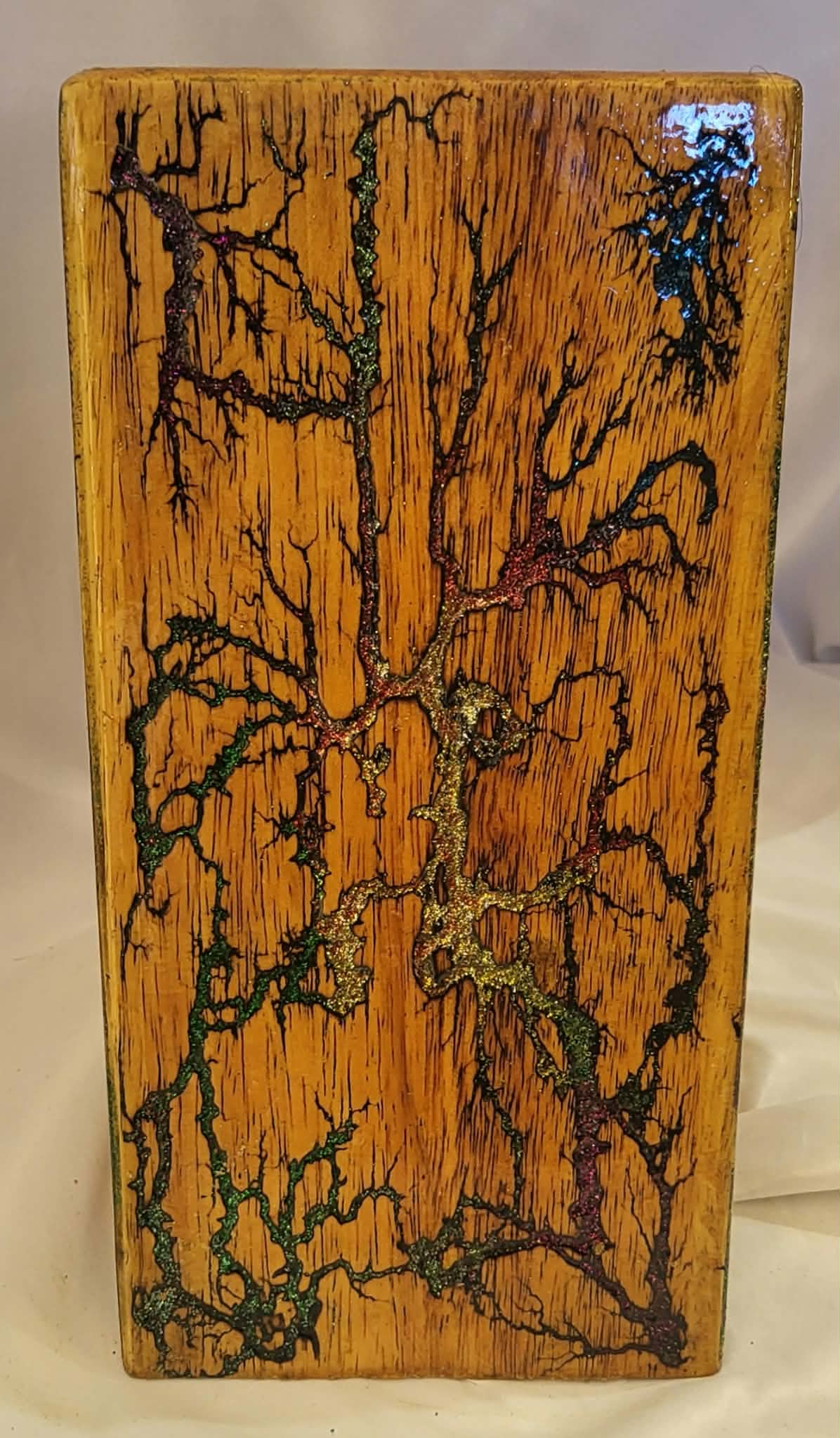 8) Bamboo Universal Fractal Burned Knife Block with Sparkling Multicolored Resin - Natural Polyurethane Finish
