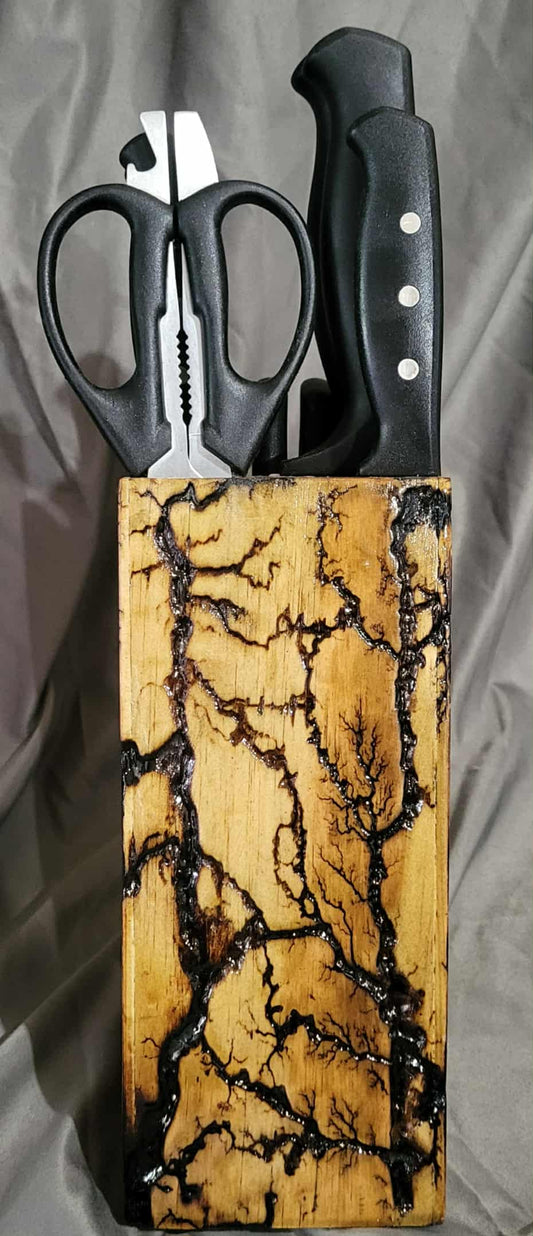 Fractal Burned Knife Block Set with Natural Polyurethane Finish
