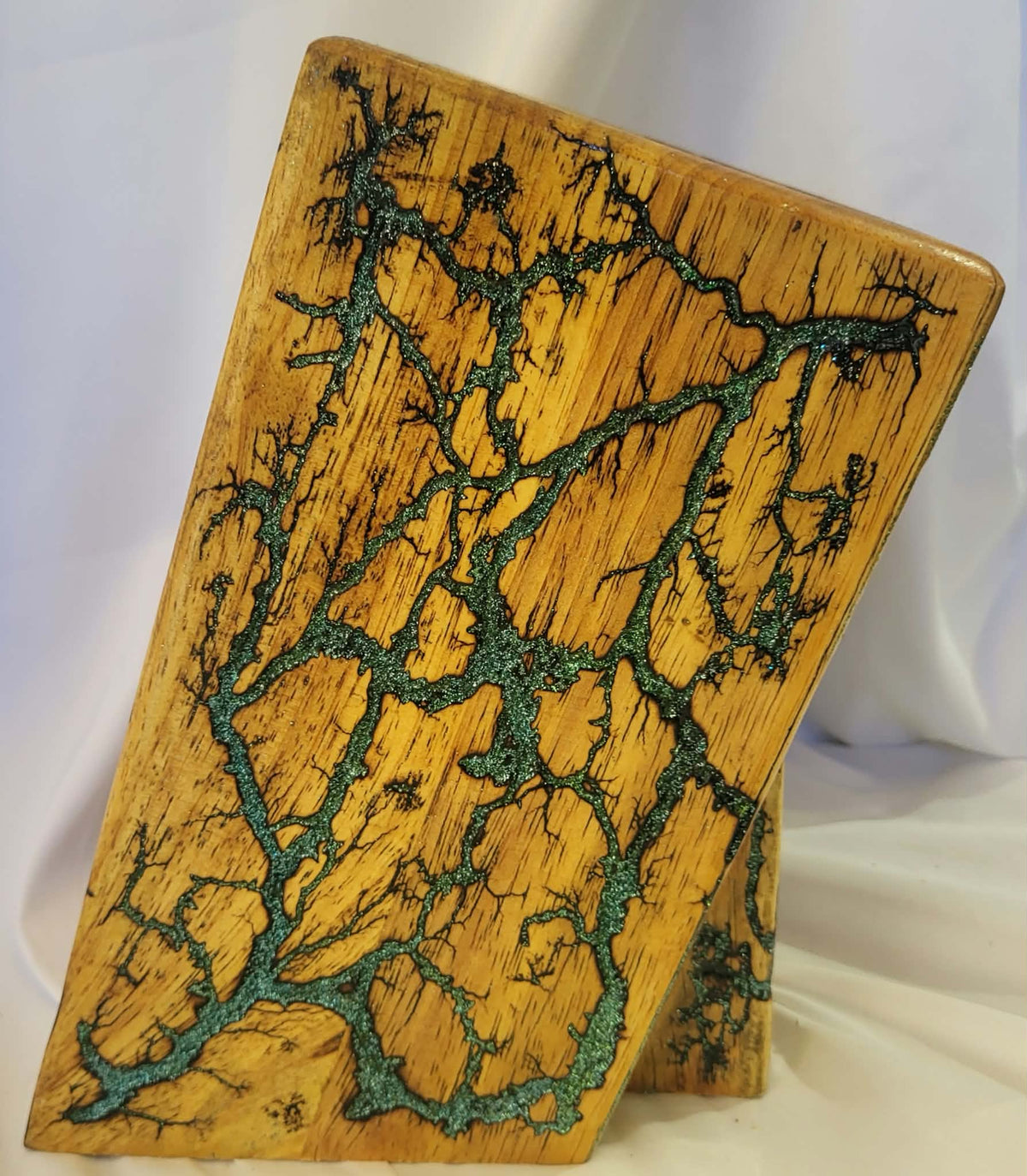 9) Bamboo Universal Fractal Burned Knife Block with Sparkling Ice Blue Resin - Natural Polyurethane Finish