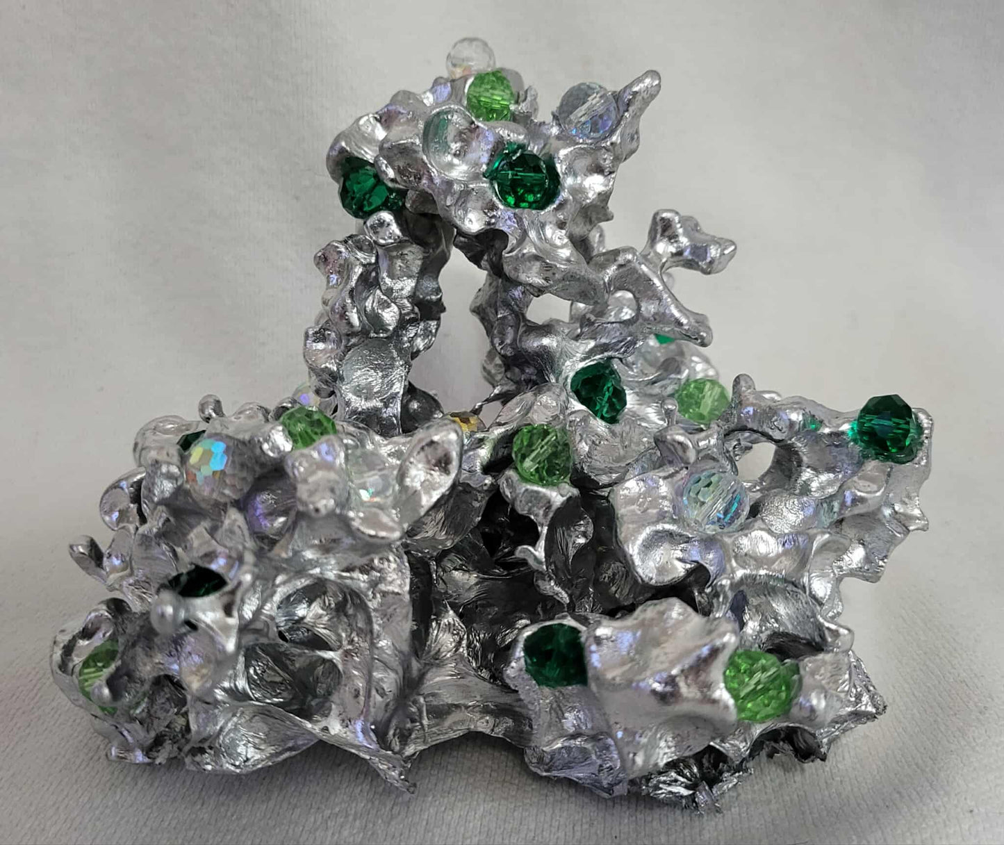Aluminum Sculpture with Green Crystal