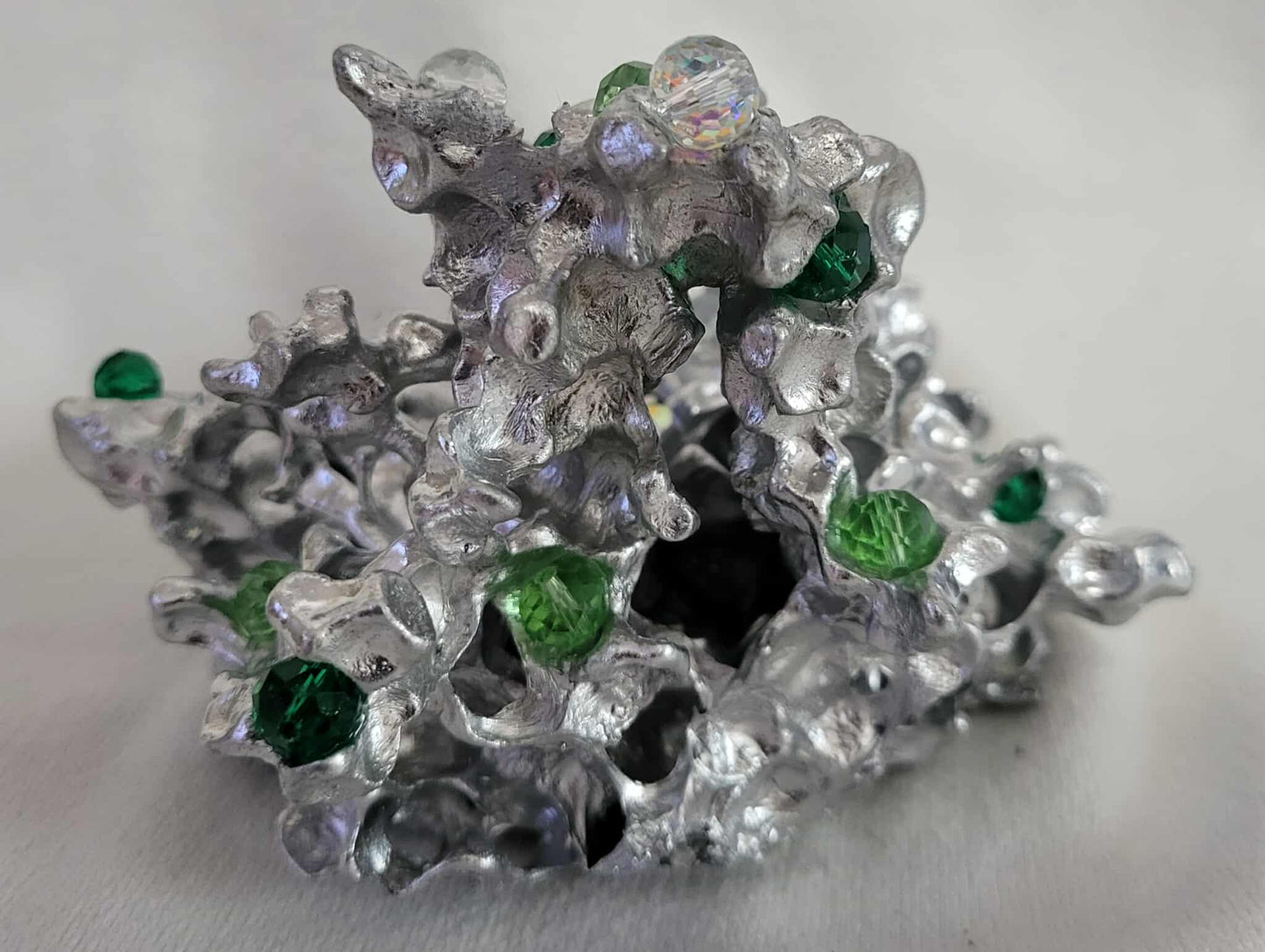 Aluminum Sculpture with Green Crystal