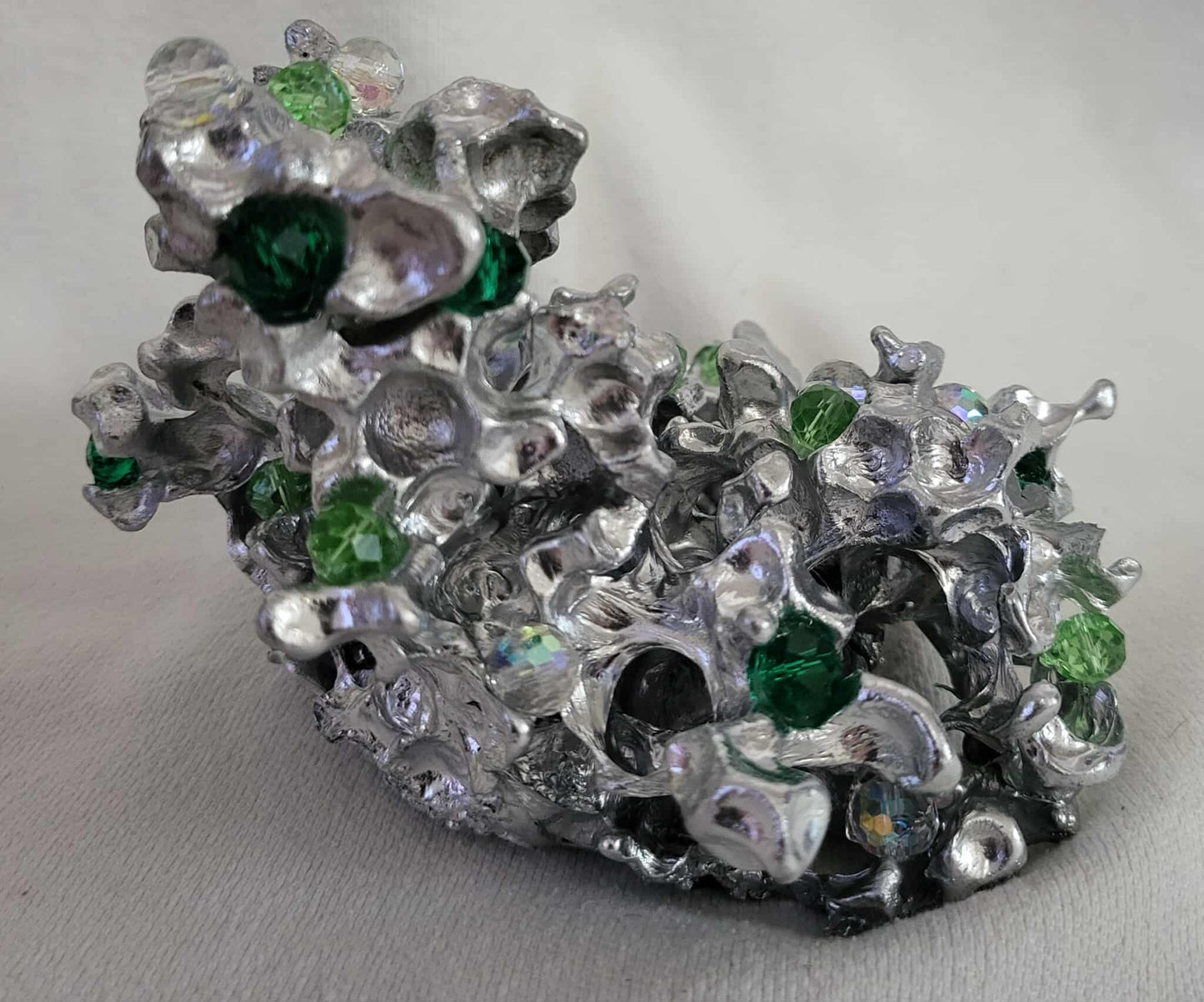 Aluminum Sculpture with Green Crystal