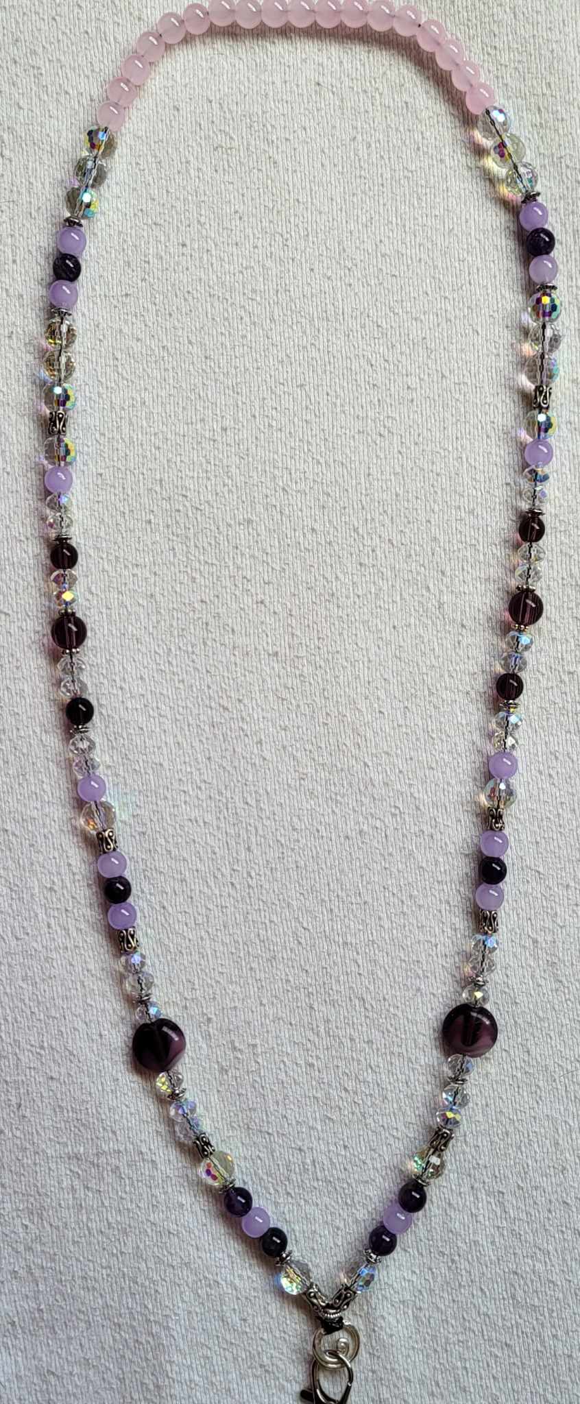 Purple Beaded Crystal Badge / ID Holder Lanyard