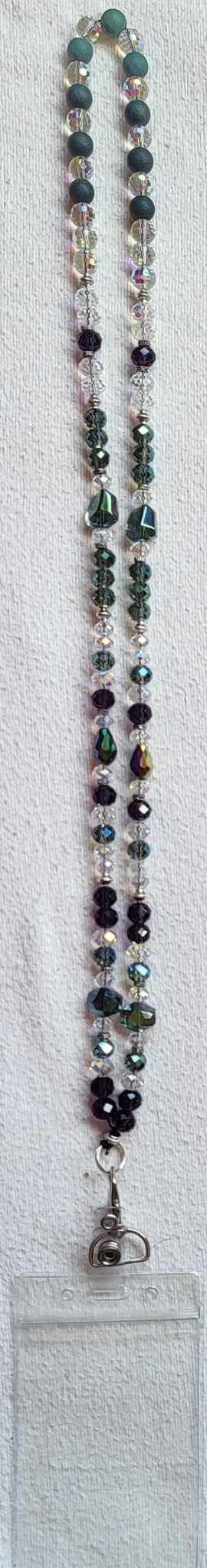 Dark Aurora Borealis Beaded Crystal Badge / ID Holder Lanyard