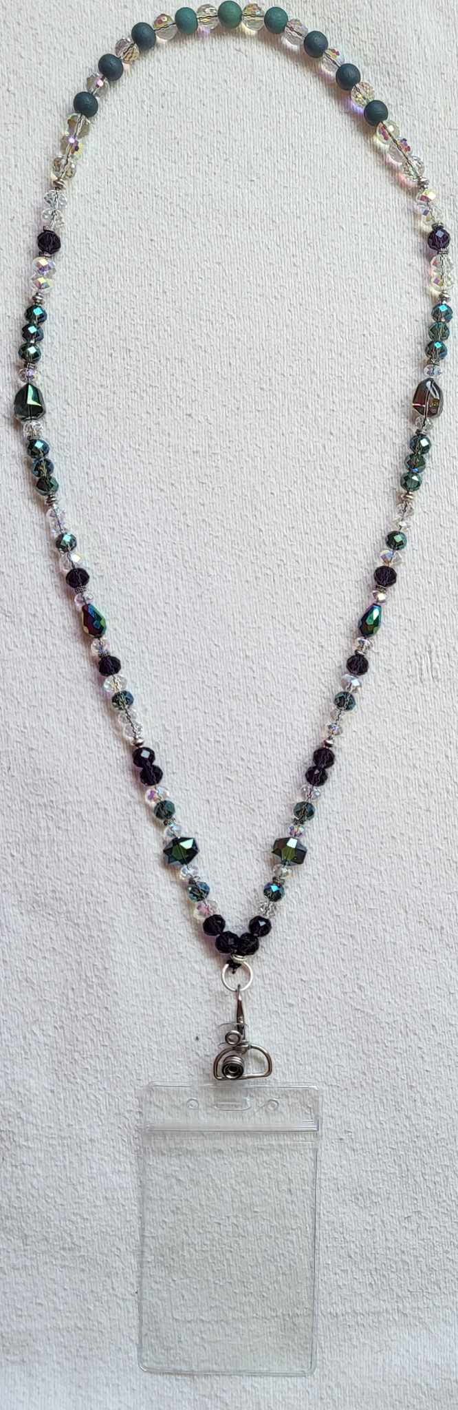 Dark Aurora Borealis Beaded Crystal Badge / ID Holder Lanyard