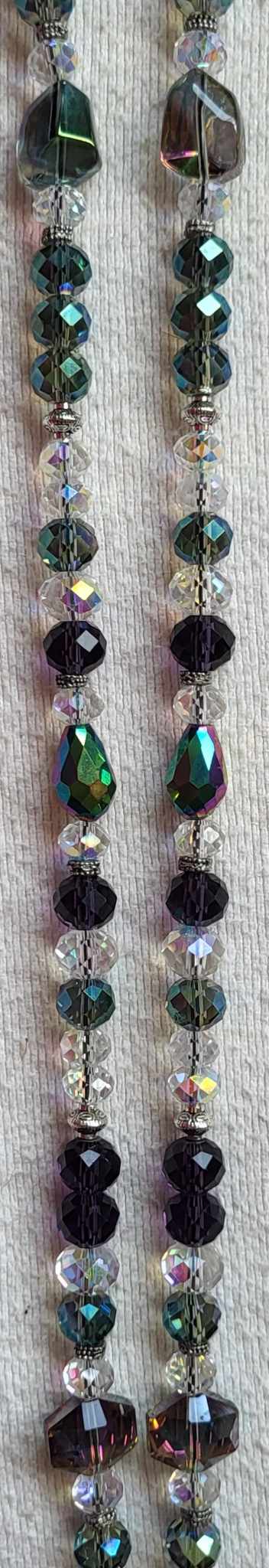 Dark Aurora Borealis Beaded Crystal Badge / ID Holder Lanyard