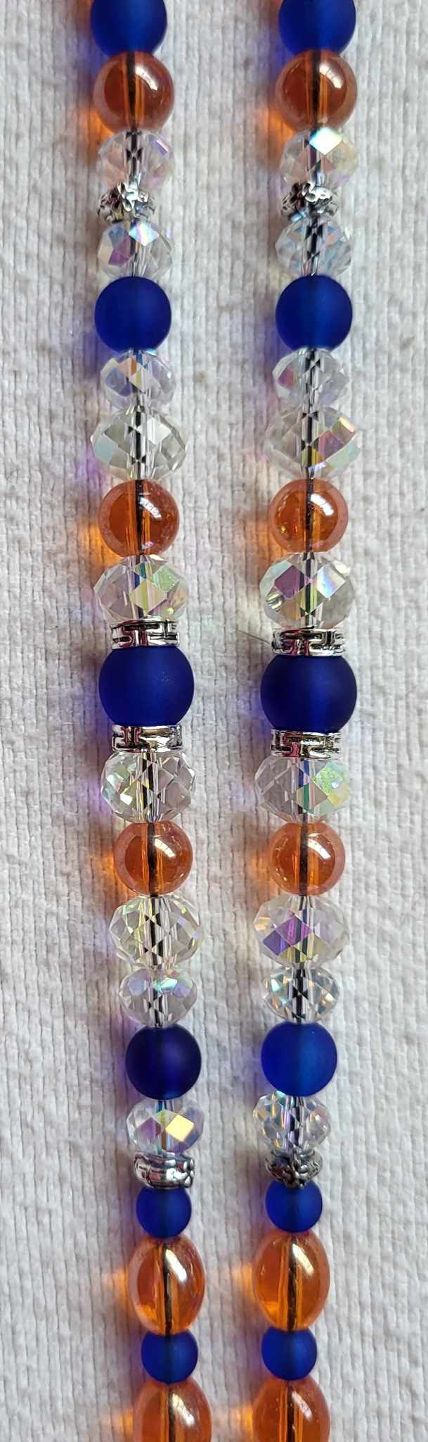 Orange & Blue  Beaded Crystal Badge / ID Holder Lanyard