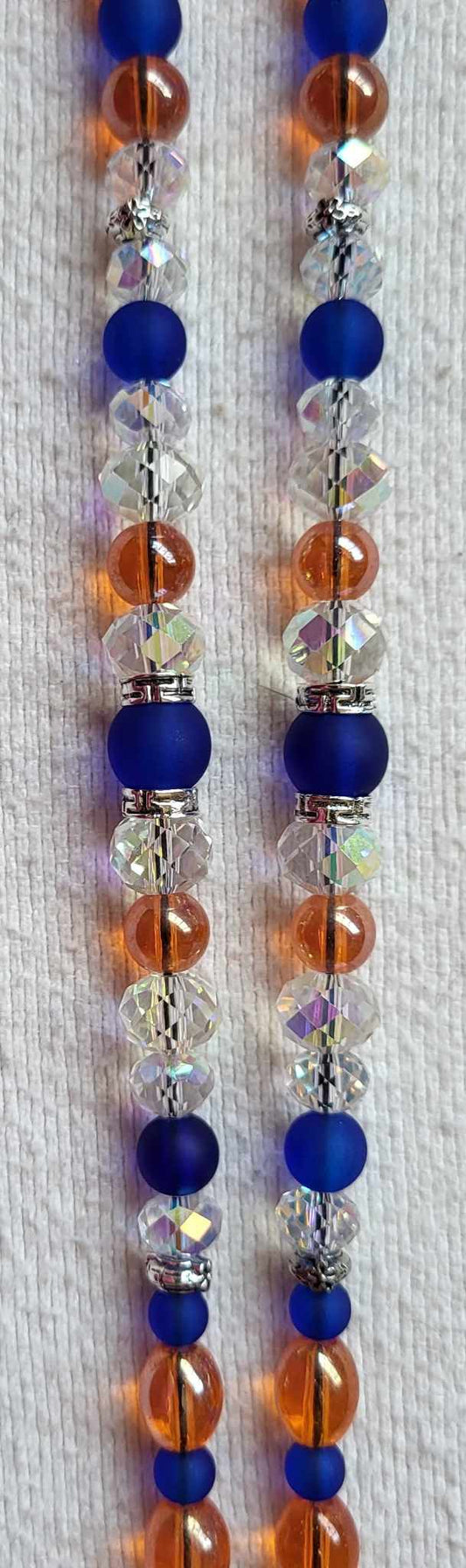 Orange & Blue  Beaded Crystal Badge / ID Holder Lanyard
