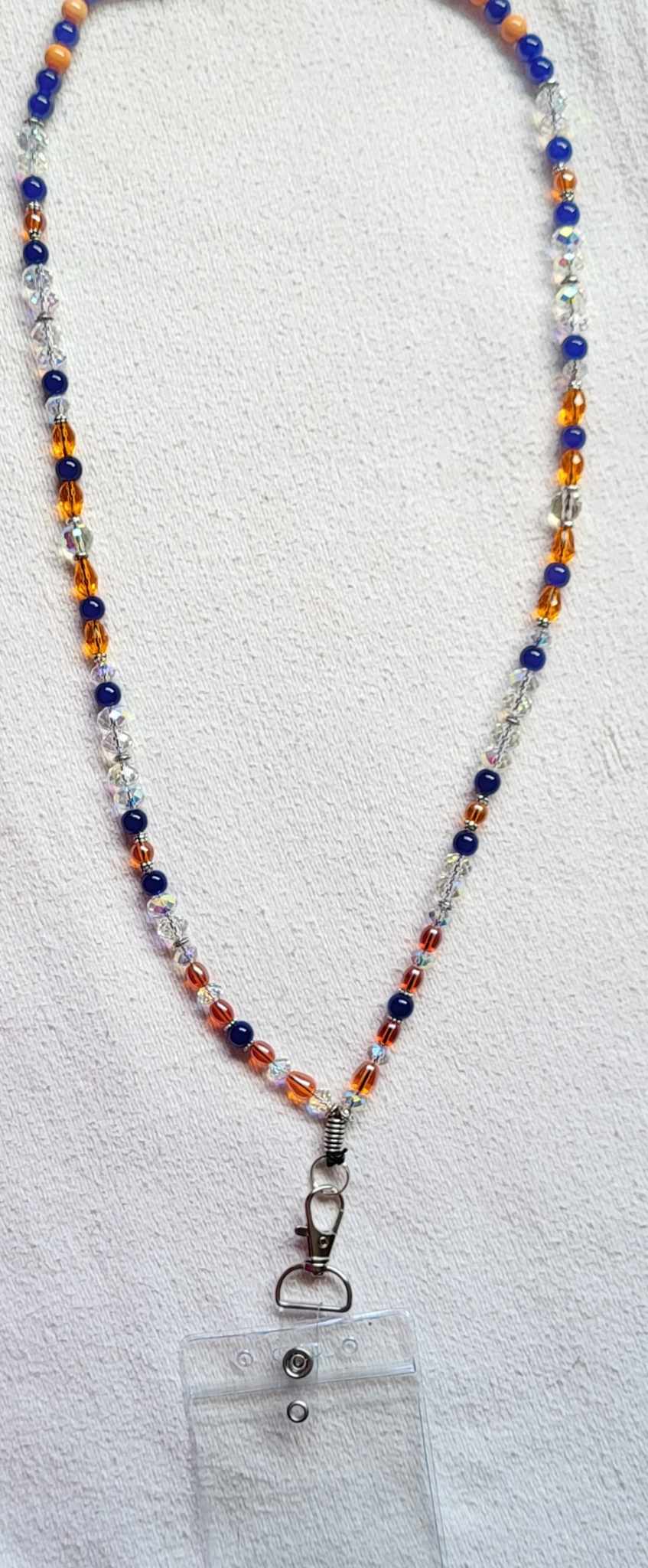 Orange & Blue Beaded Crystal Badge / ID Holder Lanyard