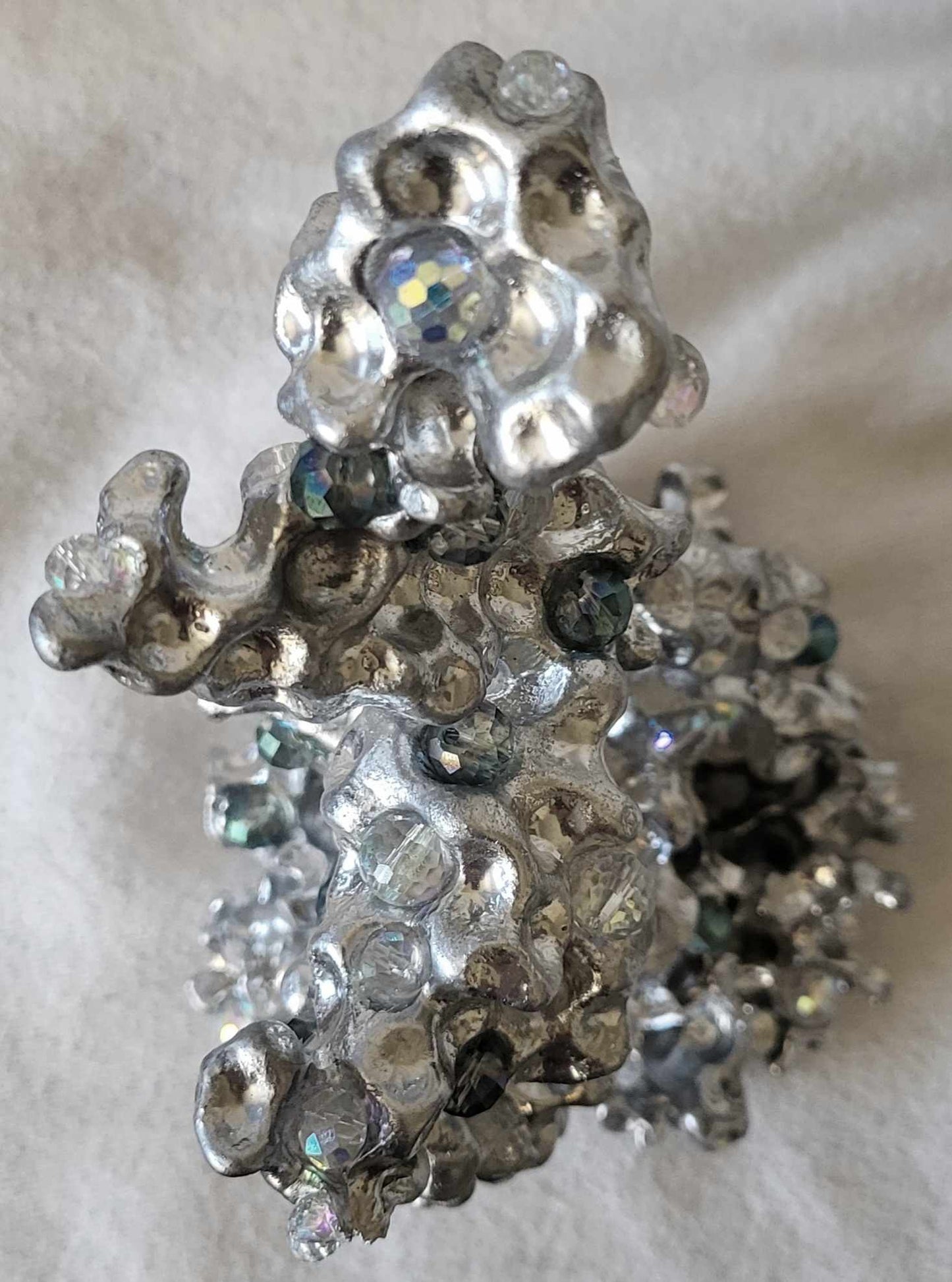 Unique Aluminum Sculpture - Aluminum Casting with Green & Clear Crystal - Coral - Orbeez Art