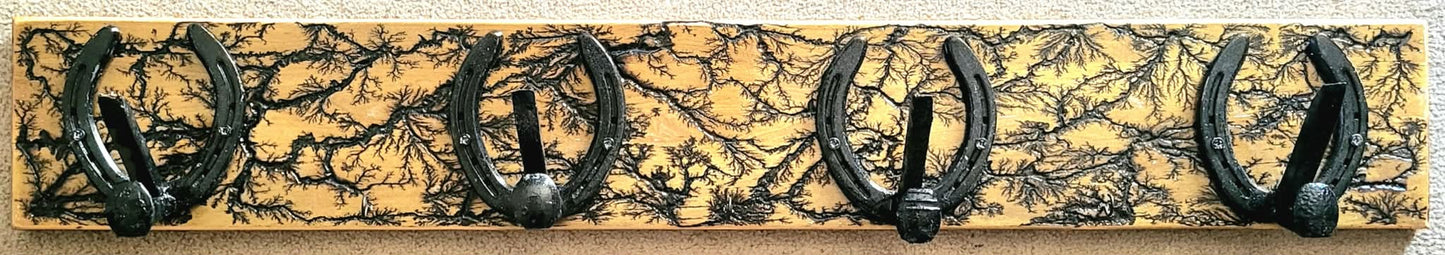 Reclaimed Horseshoe Fractal Burned Coat & Hat Rack