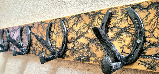 Reclaimed Horseshoe Fractal Burned Coat & Hat Rack