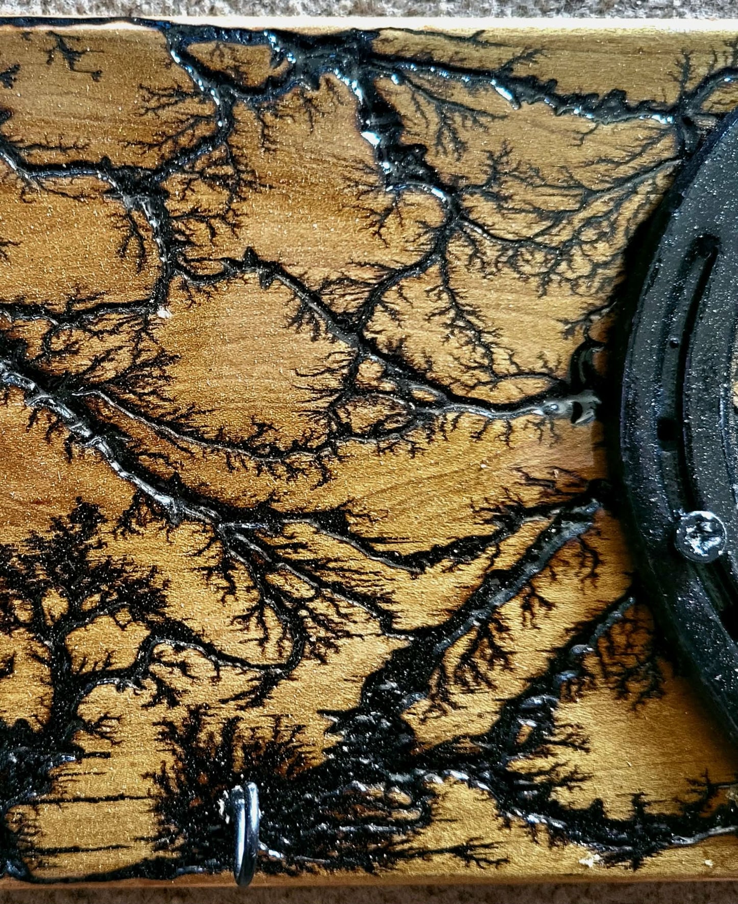 Reclaimed Horseshoe Fractal Burned Coat & Hat Rack