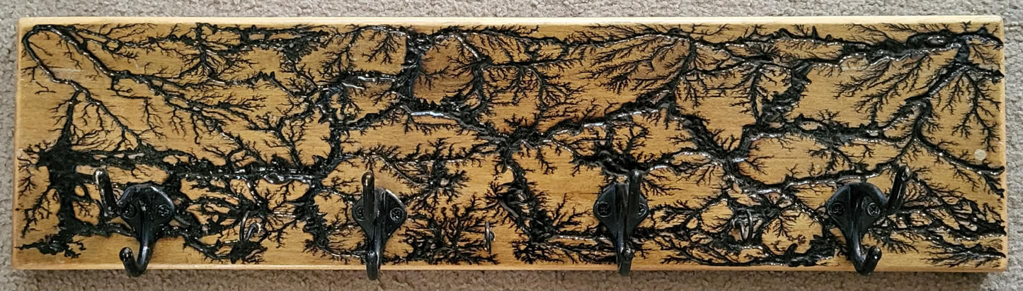 Fractal Burned Coat Rack with Key Holder