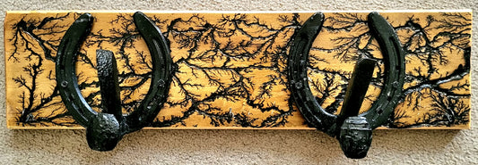 Reclaimed Horseshoe Fractal Burned Coat & Hat Rack for 2