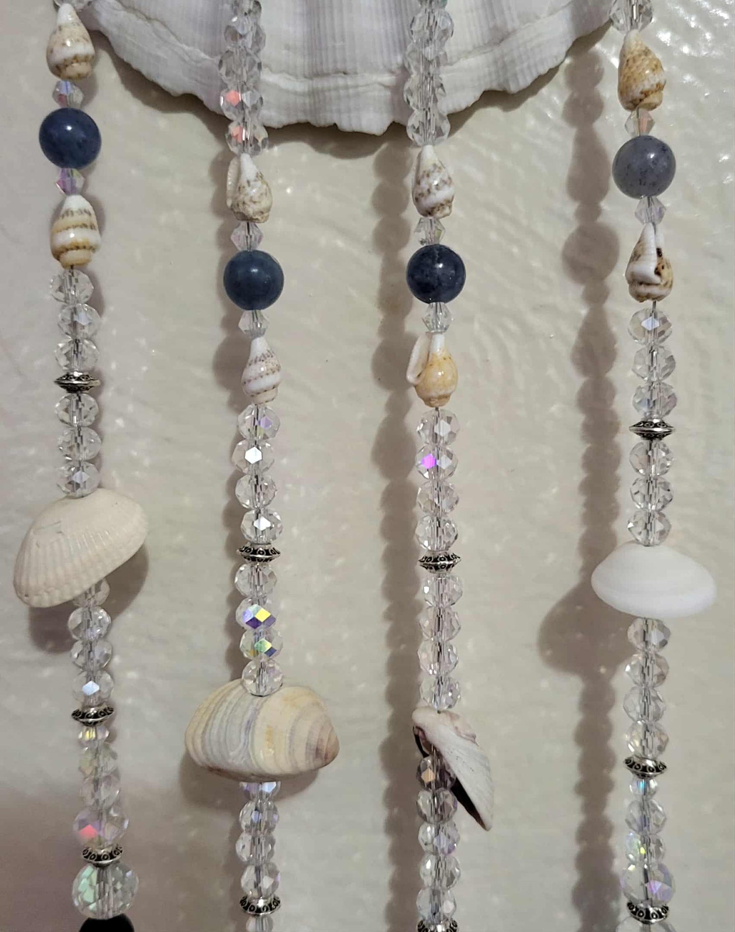 Natural Seashell, Crystal Suncatcher, Shell Suncatcher, Coastal and Beach Suncatcher - Windchimes - Blue Adventurine Stone