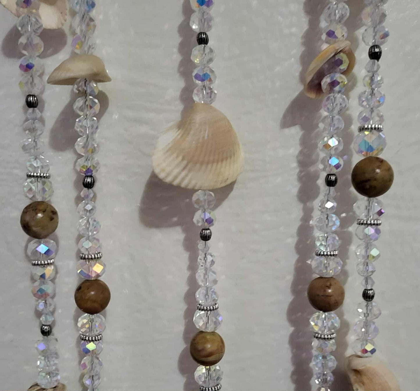 Natural Seashell, Crystal Suncatcher, Shell Suncatcher, Coastal and Beach Suncatcher - Windchimes - Rainbow Jasper & Amazonite Stones