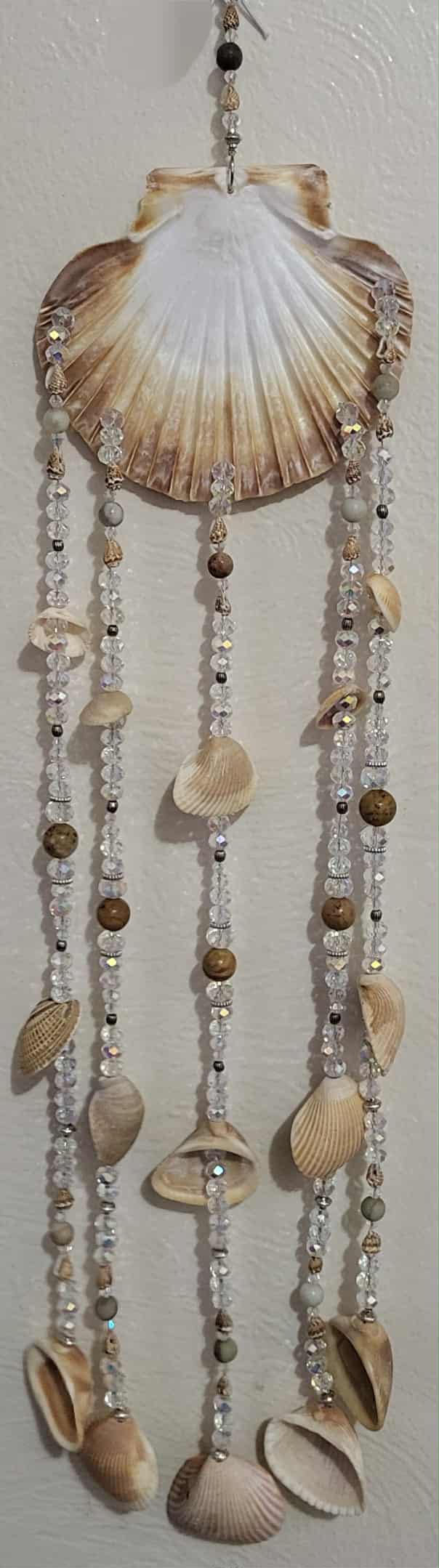 Natural Seashell, Crystal Suncatcher, Shell Suncatcher, Coastal and Beach Suncatcher - Windchimes - Rainbow Jasper & Amazonite Stones